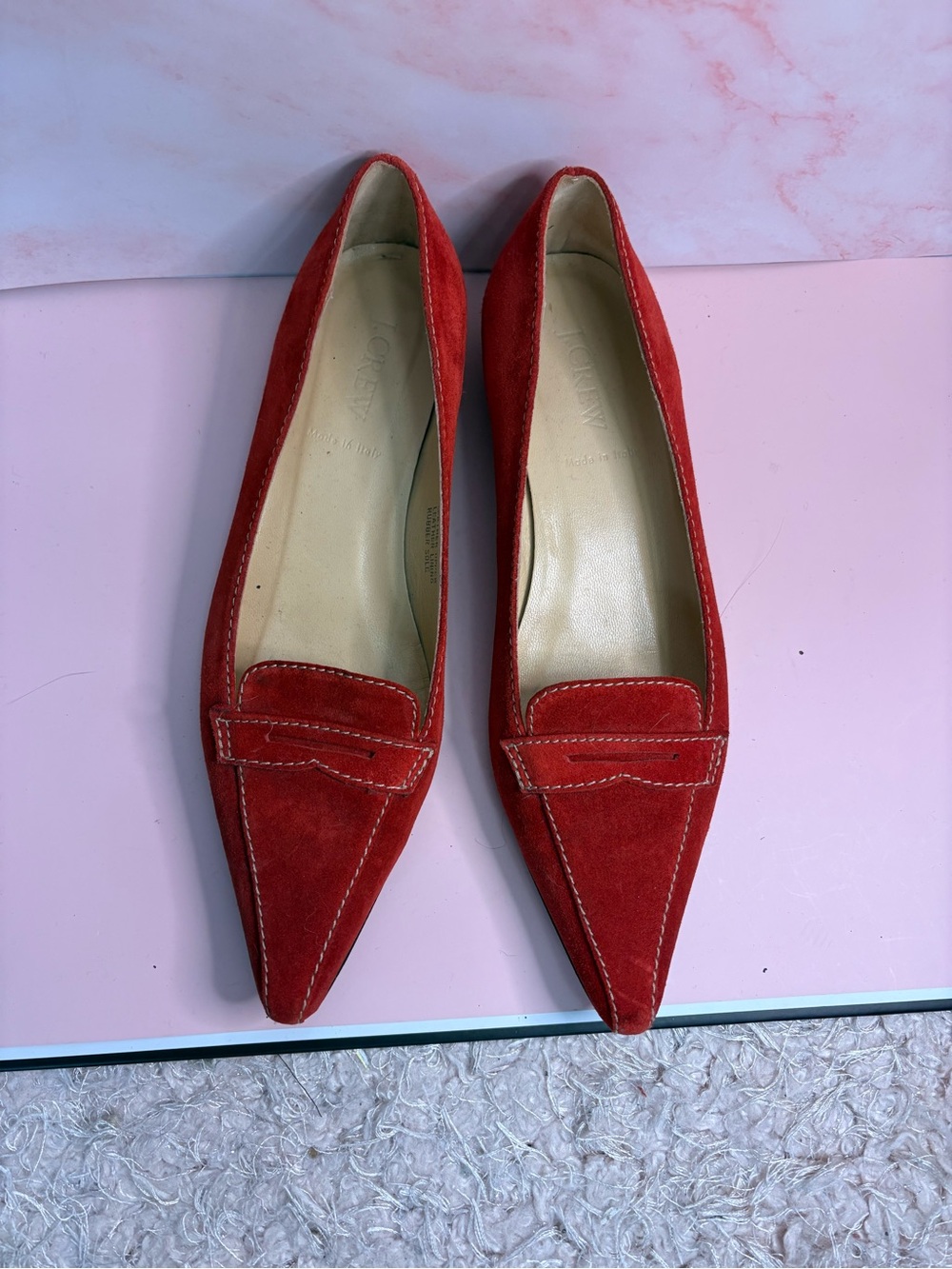 J. Crew Red Suede Pointed Loafers